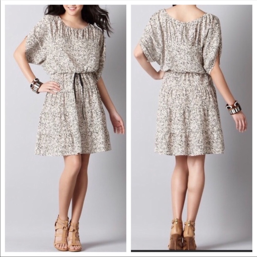 LOFT modern peasant dress cream black tiered skirt